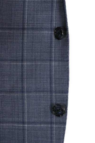Corneliani Mens Blue Plaid Virgin Wool Blazer Size 46