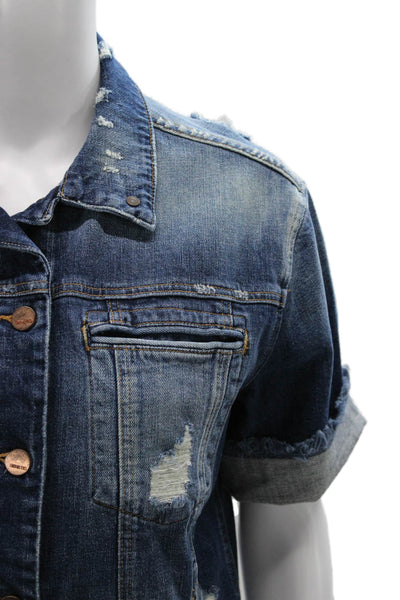 Genetic Women Basic Jacket Blue Cotton Button Short Sleeve Size M