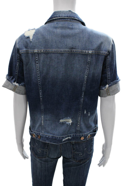Genetic Women Basic Jacket Blue Cotton Button Short Sleeve Size M