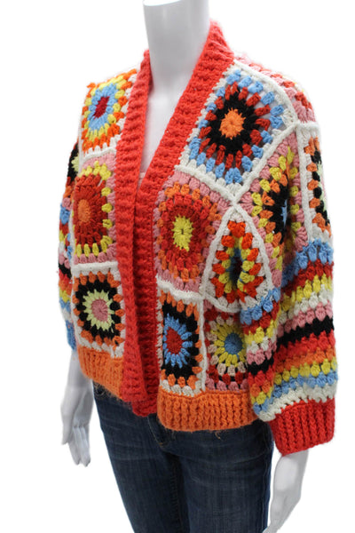 Anja Rock Womens Multicolor V-Neck Geometric Cardigan 3/4 Sleeve Size S