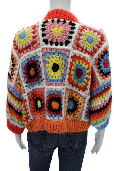 Anja Rock Womens Multicolor V-Neck Geometric Cardigan 3/4 Sleeve Size S