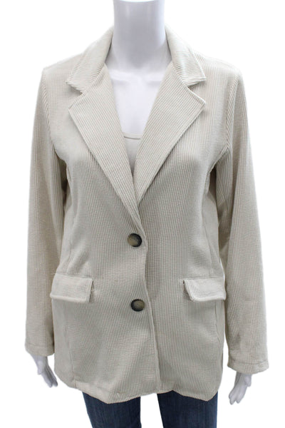Johanna Paris Womens Basic Jacket Beige Button Polyester Long Sleeve Size S