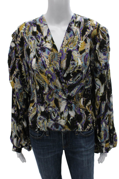 IRO Womens Multicolor Paisley Silk Blend V Neck Zip Long Sleeve Blouse Size 36