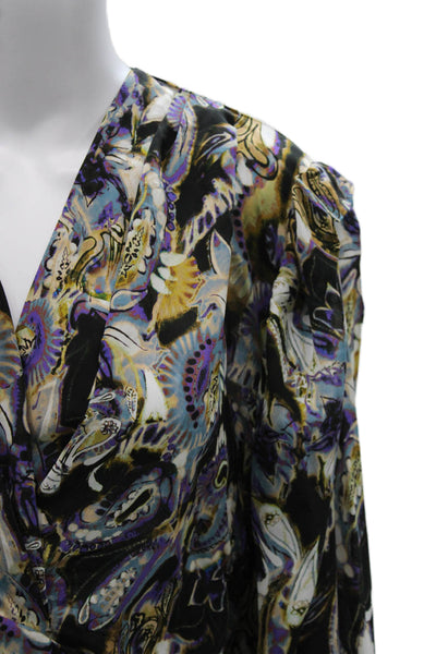 IRO Womens Multicolor Paisley Silk Blend V Neck Zip Long Sleeve Blouse Size 36