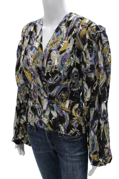 IRO Womens Multicolor Paisley Silk Blend V Neck Zip Long Sleeve Blouse Size 36