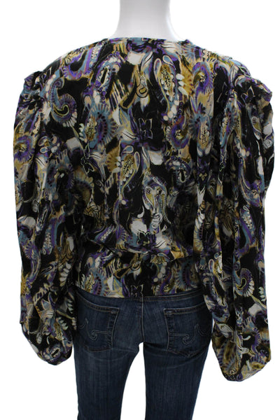 IRO Womens Multicolor Paisley Silk Blend V Neck Zip Long Sleeve Blouse Size 36