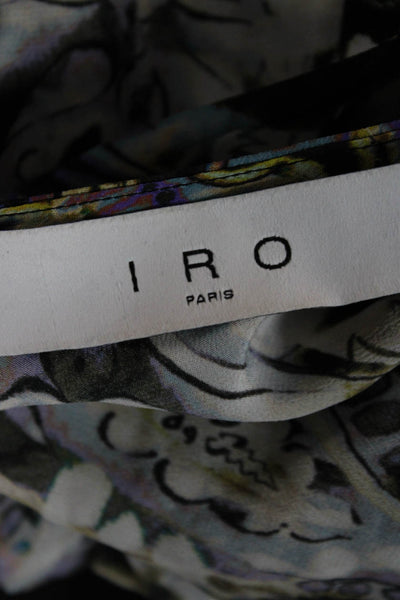 IRO Womens Multicolor Paisley Silk Blend V Neck Zip Long Sleeve Blouse Size 36