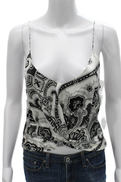 Caroline Constas Womens Black Silk Paisley V-Neck Camisole Sleeveless Size M
