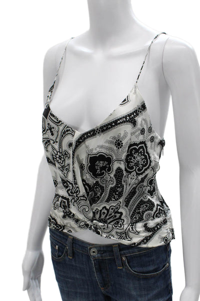 Caroline Constas Womens Black Silk Paisley V-Neck Camisole Sleeveless Size M