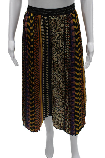 Miss Miss Women Pleated Animal Print Midi Skirt Multicolor Size S