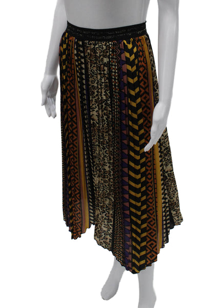 Miss Miss Women Pleated Animal Print Midi Skirt Multicolor Size S
