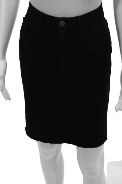 Black Label Womens Straight Pencil Skirt Black Button Cotton Blend Size L