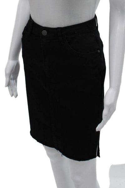 Black Label Womens Straight Pencil Skirt Black Button Cotton Blend Size L