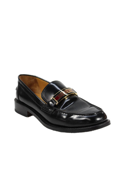 Christian Dior Womens Slip On Logo Buckle Leather Loafers Black Size 40