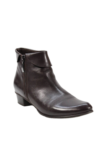 Spring Step Womens Slip On Block Heel Cuffed Leather Booties Brown Size 40
