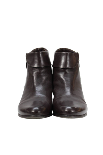 Spring Step Womens Slip On Block Heel Cuffed Leather Booties Brown Size 40
