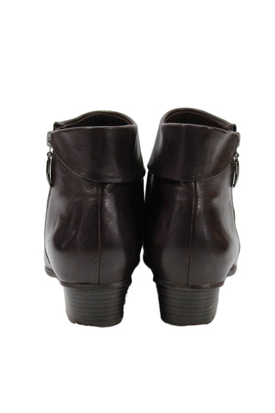 Spring Step Womens Slip On Block Heel Cuffed Leather Booties Brown Size 40