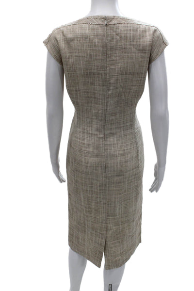 Carolina Herrera Women Sheath Dress Beige Silk V Neck Knee Length Size 8
