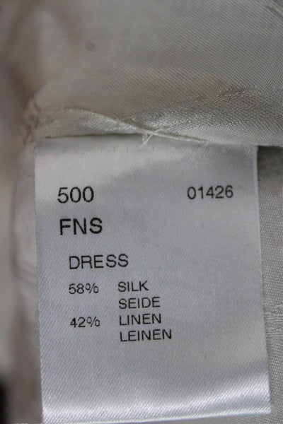 Carolina Herrera Women Sheath Dress Beige Silk V Neck Knee Length Size 8
