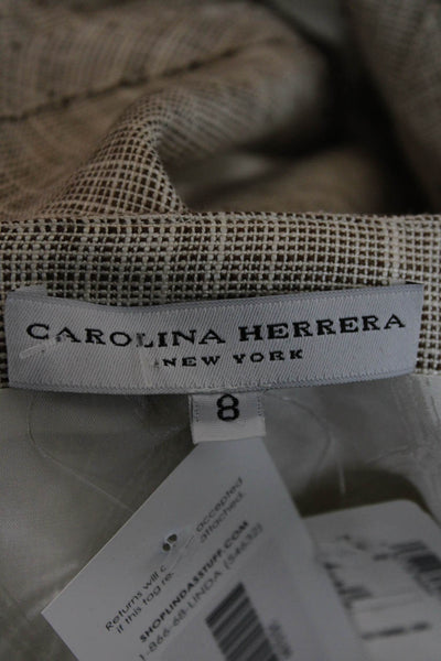 Carolina Herrera Women Sheath Dress Beige Silk V Neck Knee Length Size 8