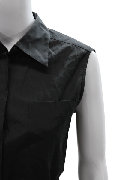 Prada Womens Shirt Dress Black Cotton Collared Button Sleeveless Size 42