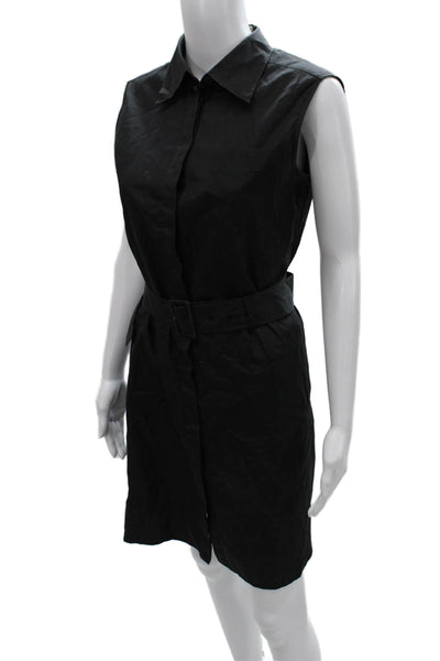 Prada Womens Shirt Dress Black Cotton Collared Button Sleeveless Size 42