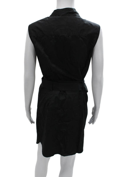 Prada Womens Shirt Dress Black Cotton Collared Button Sleeveless Size 42