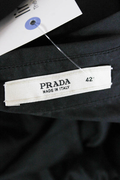 Prada Womens Shirt Dress Black Cotton Collared Button Sleeveless Size 42
