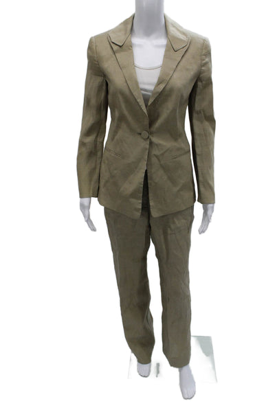 Giorgio Armani Womens Linen Blend One Button Blazer Pants Set Suit Brown Size 40