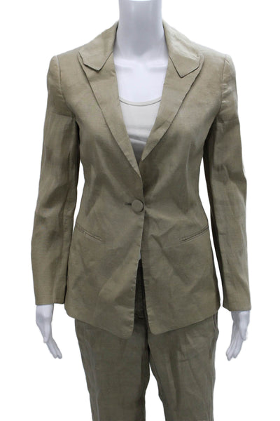 Giorgio Armani Womens Linen Blend One Button Blazer Pants Set Suit Brown Size 40