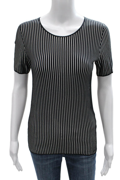 Akris Punto Women Striped Viscose Scoop Neck Short Sleeve T-Shirt Size 6