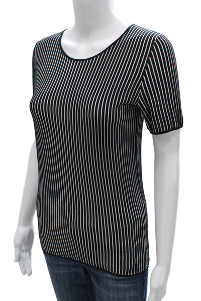 Akris Punto Women Striped Viscose Scoop Neck Short Sleeve T-Shirt Size 6