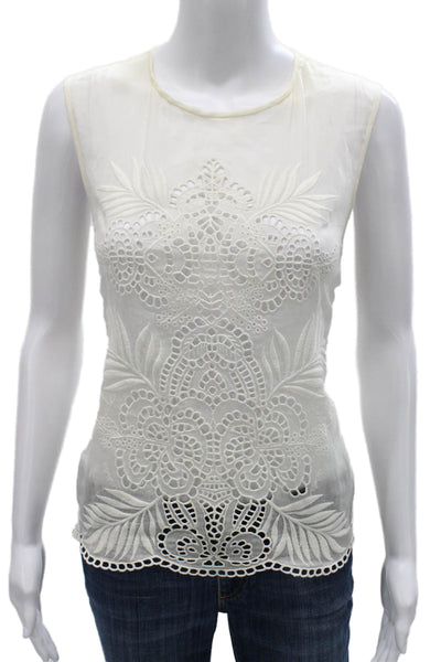 Stella McCartney Women White Floral Cotton Sleeveless Blouse Size 42