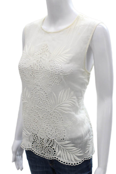 Stella McCartney Women White Floral Cotton Sleeveless Blouse Size 42