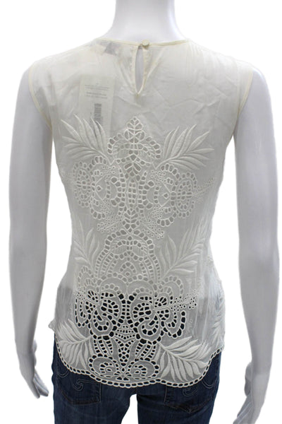 Stella McCartney Women White Floral Cotton Sleeveless Blouse Size 42