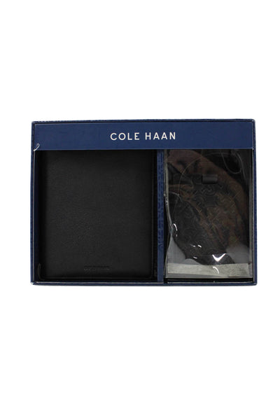 Cole Haan Mens Leather Bifold Wallet with Luggage Tag Black