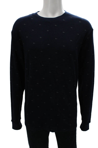 Lacoste Men Blue Cotton Graphic Crew Neck Long Sleeve Pajama Top Size 2XL