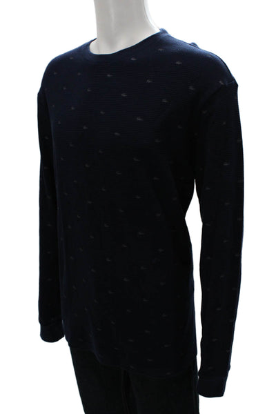 Lacoste Men Blue Cotton Graphic Crew Neck Long Sleeve Pajama Top Size 2XL