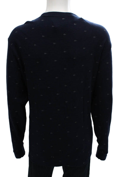 Lacoste Men Blue Cotton Graphic Crew Neck Long Sleeve Pajama Top Size 2XL