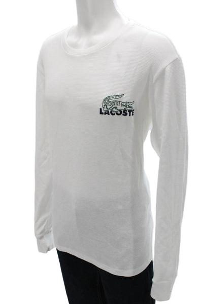 Lacoste Mens Pajama Top White Striped Crew Neck Long Sleeve Cotton Size L