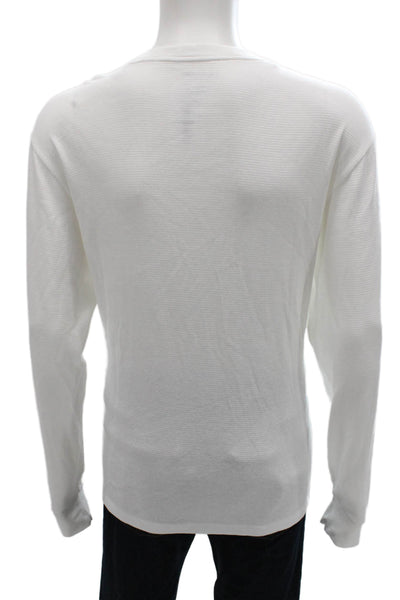 Lacoste Mens Pajama Top White Striped Crew Neck Long Sleeve Cotton Size L