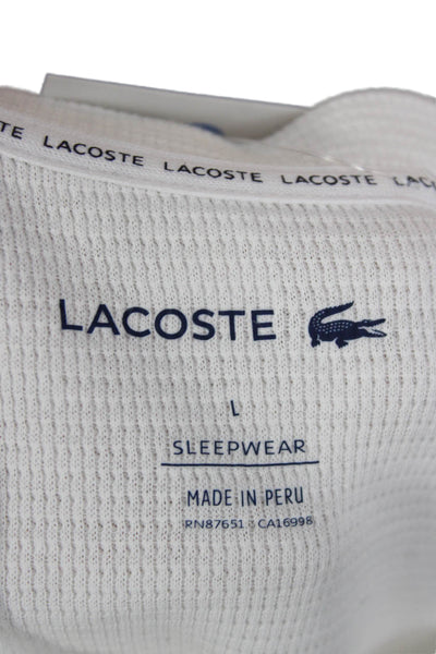 Lacoste Mens Pajama Top White Striped Crew Neck Long Sleeve Cotton Size L
