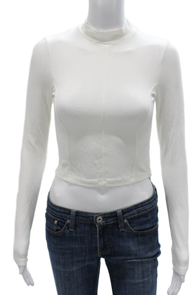 Enza Costa Womens Basic Viscose Mock Neck Long Sleeve T-Shirt White Size S