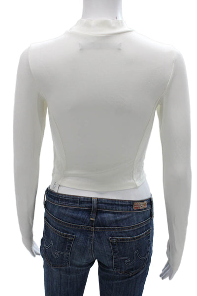 Enza Costa Womens Basic Viscose Mock Neck Long Sleeve T-Shirt White Size S
