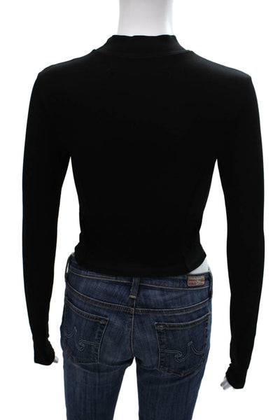 Enza Costa Womens Cropped Mock Neck Long Sleeve Black Viscose Top Size S