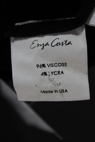 Enza Costa Womens Cropped Mock Neck Long Sleeve Black Viscose Top Size S