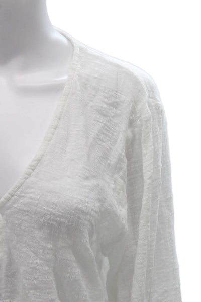 Enza Costa Womens Cropped Blouse White V Neck Cotton Long Sleeve Size 1