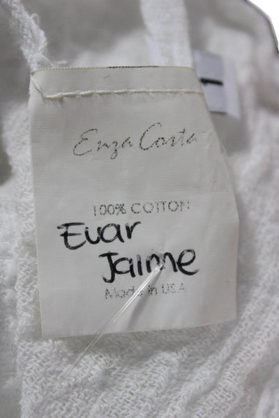 Enza Costa Womens Cropped Blouse White V Neck Cotton Long Sleeve Size 1