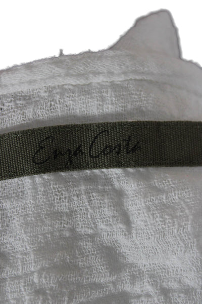 Enza Costa Womens Cropped Blouse White V Neck Cotton Long Sleeve Size 1