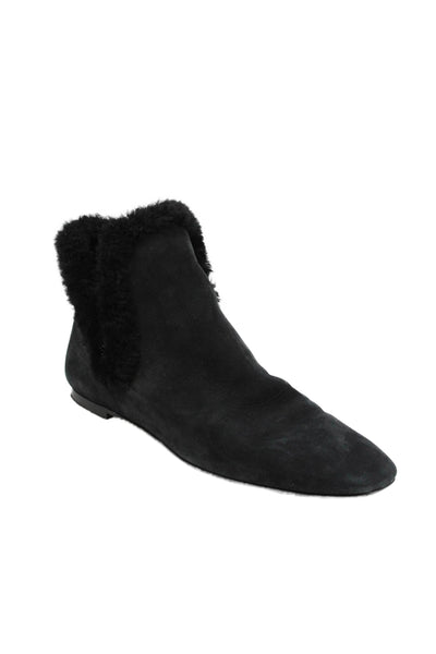 The Row Womens Slip On Shearling Trim Suede Ankle Boots Black Size 40